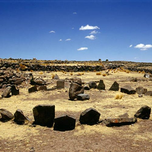 Stone circle built for religious purposes at the necropolis of Sillustani, Peru. Aymara. c 15th C AD. north shore of Lake Titicaca. (Photo by Werner Forman/Universal Images Group/Getty Images)